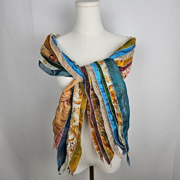 Handmade Patchwork Boho Scarf With Multicolor Strips Of Fabric - Picture 5 of 9